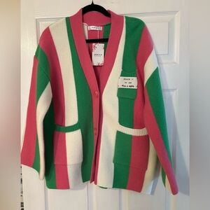 (NWT) Pink and Green Striped Women's Sweater Jacket